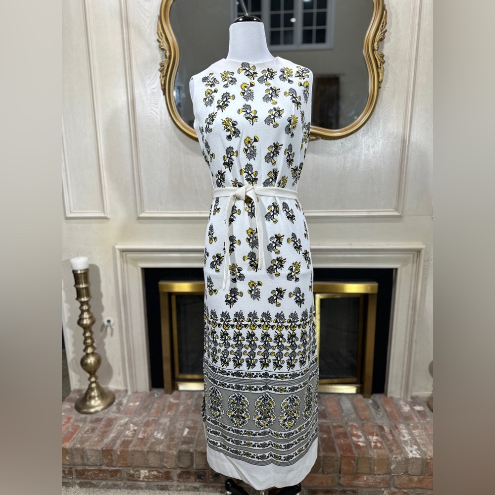 Vintage 60s Jerrie‎ Lurie Floral Maxi Dress White Yellow Mod Boho Talon Zipper